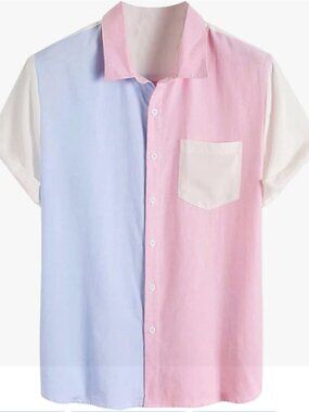 Men's Colorblock Button Down Short Sleeve Shirt